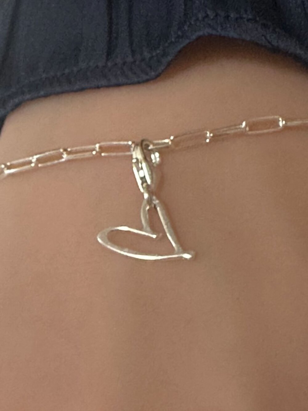 925 Sterling Silver Paperclip Chain Removable Heart Charm Bracelet Size 7" - Picture 4 of 6